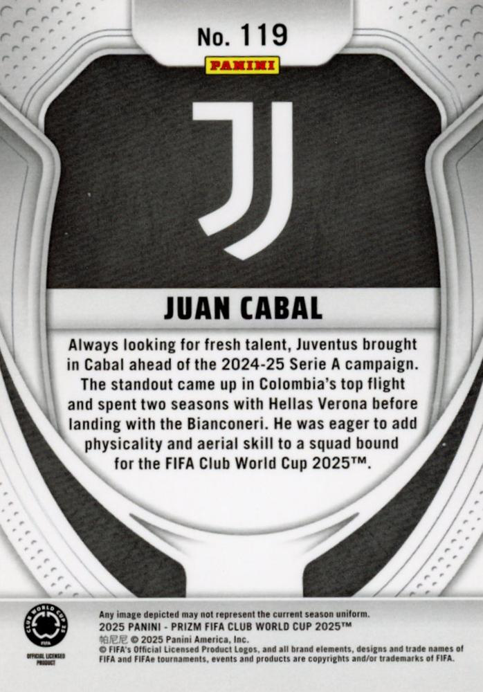 2025 Panini Prizm Club World Cup Juan Cabal RC #119 Juventus