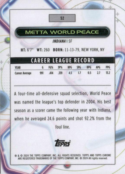 2023 Topps Chrome Cosmic Metta World Peace #52 Indiana Pacers