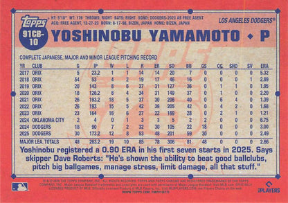 2026 Topps Chrome 1991 35th Yoshinobu Yamamoto #91CB-10 Los Angeles Dodgers