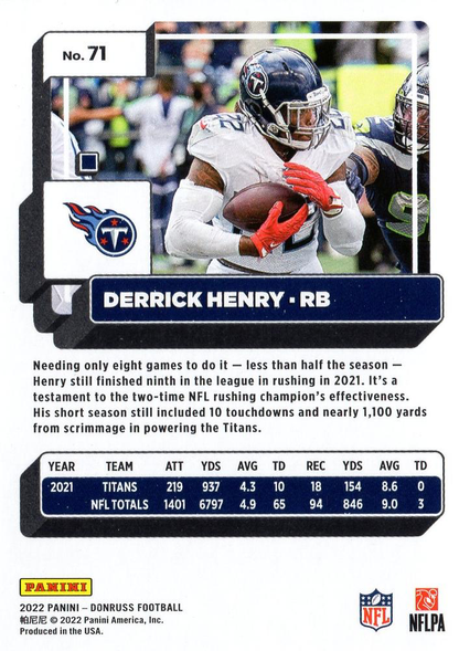 2022 Panini Donruss Derrick Henry #71 Tennessee Titans