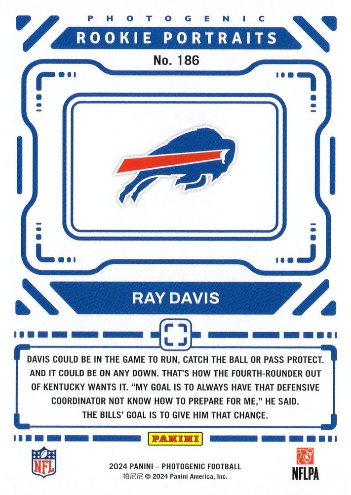 2024 Panini Photogenic Portrait RC Ray Davis #186 Buffalo Bills