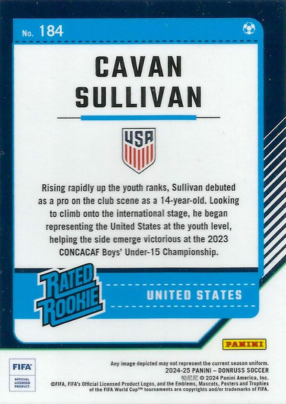 2024 Panini Donruss Optic Cavan Sullivan Rated Rookie #184 USA
