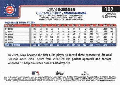 2025 Topps Chrome MLB Nico Hoerner #107 Chicago Cubs