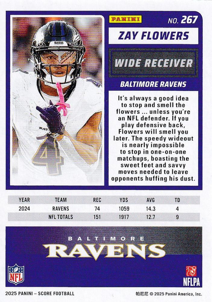 2025 Panini Score Zay Flowers #267 Baltimore Ravens