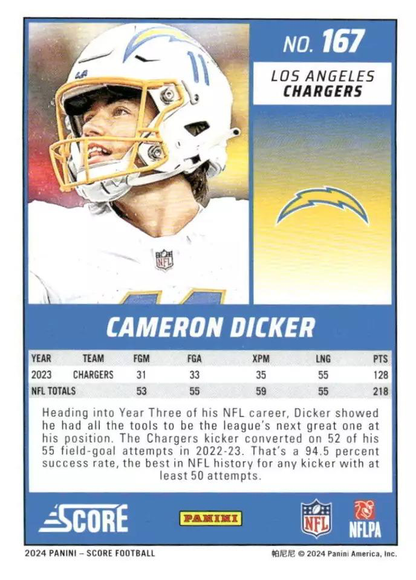2024 Panini Score Football Cameron Dicker Los Angeles Chargers #167