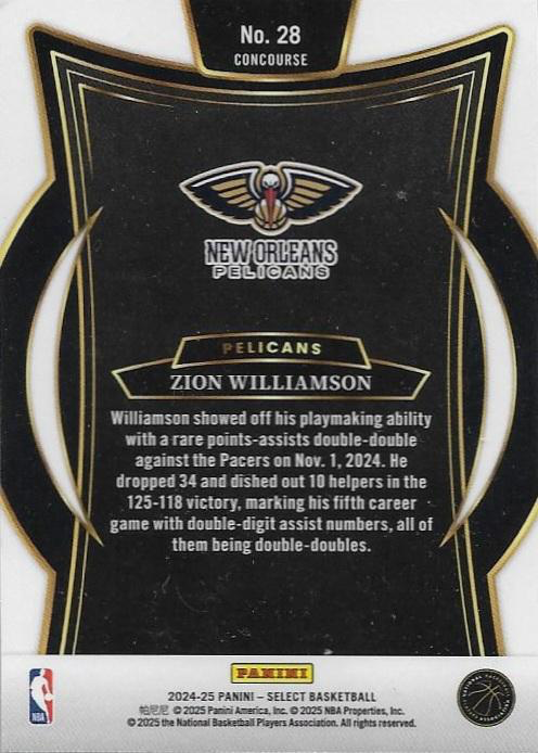 2024 Panini Select Zion Williamson Blue #28 New Orleans Pelicans