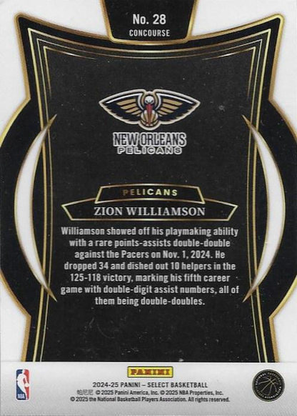 2024 Panini Select Zion Williamson Blue #28 New Orleans Pelicans