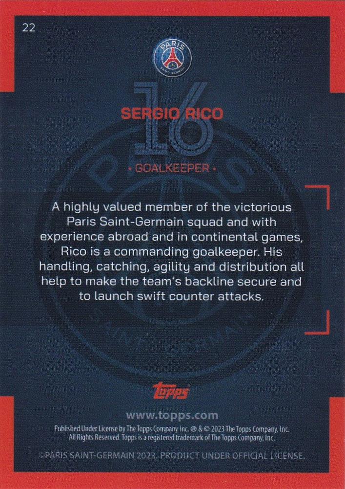 2022 Topps PSG Team Set Sergio Rico #22 Paris Saint-Germain