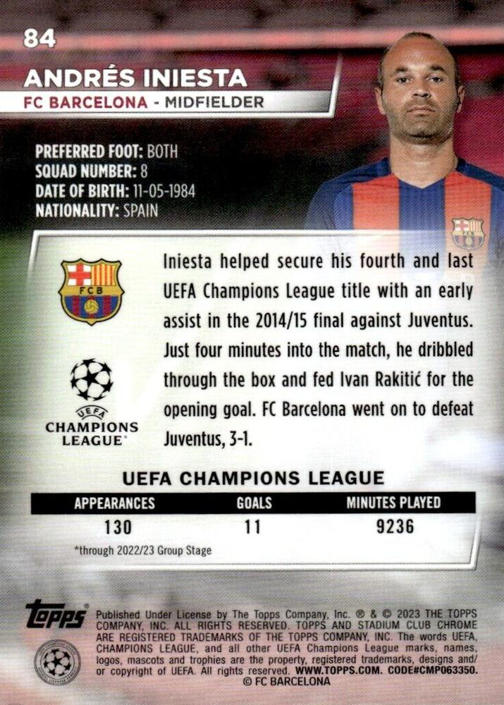 2022 Topps Stadium Club Chrome UCC Andrés Iniesta #84 FC Barcelona