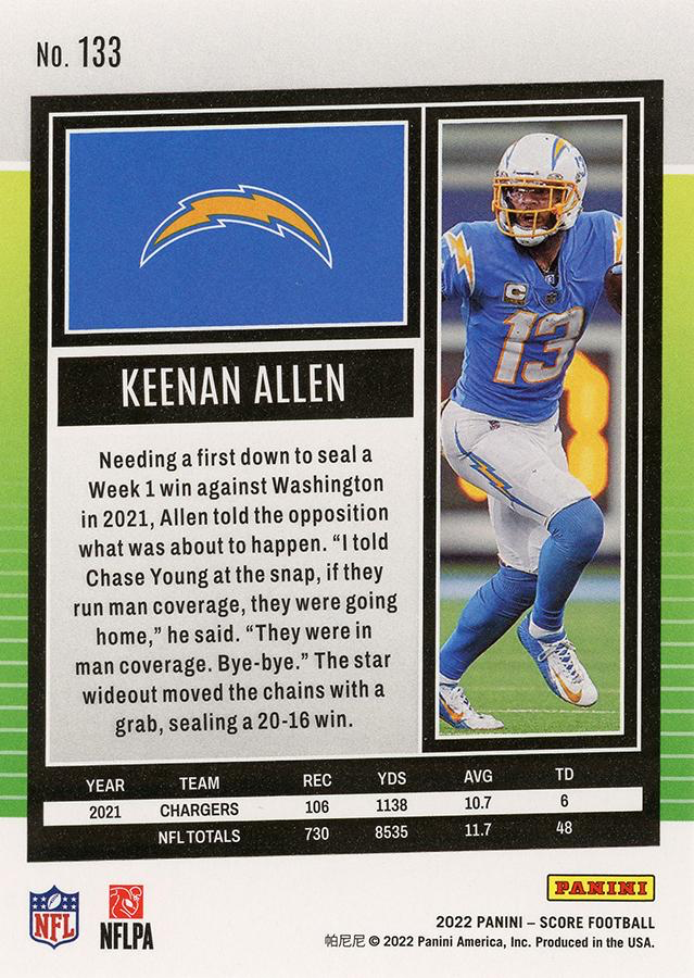 2022 Panini Score Keenan Allen Los Angeles Chargers #133