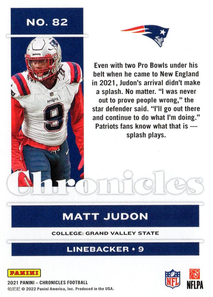 2021 Panini Chronicles Matt Judon #82 New England Patriots