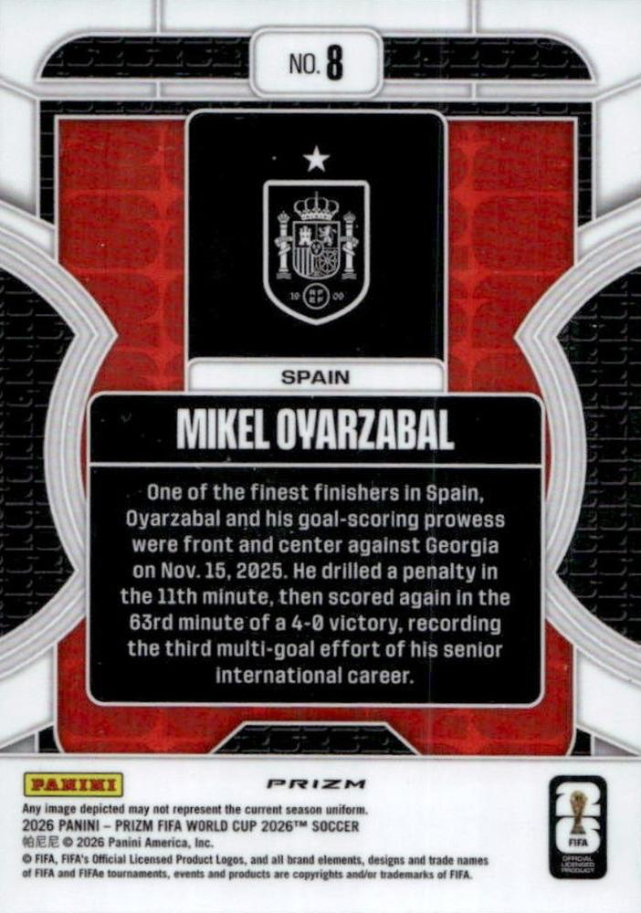 2026 Panini Prizm FIFA World Cup Phenomenon Silver Mikel Oyarzabal #8 Espagne