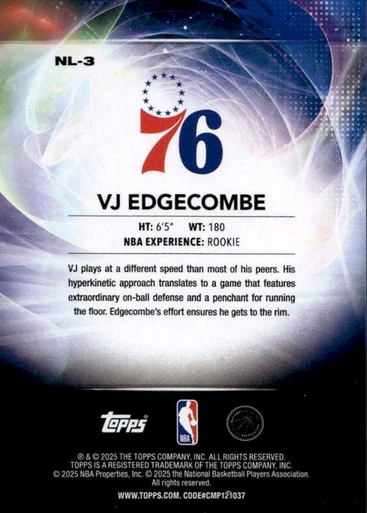 2025 Topps NBA No Limit VJ Edgecombe NL-3 Philadelphia 76ers