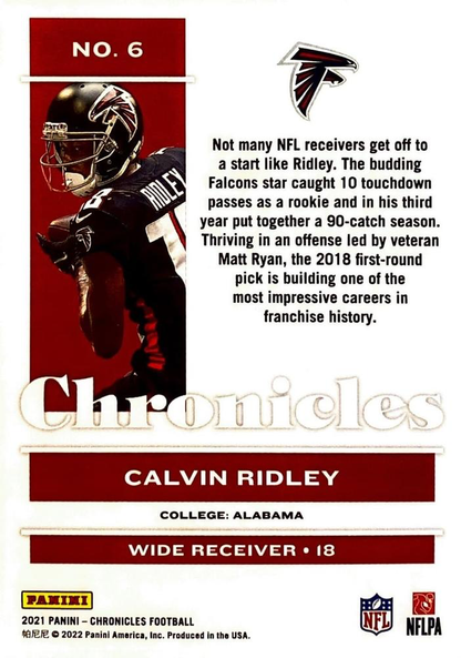 2021 Panini Chronicles Calvin Ridley #6 Atlanta Falcons