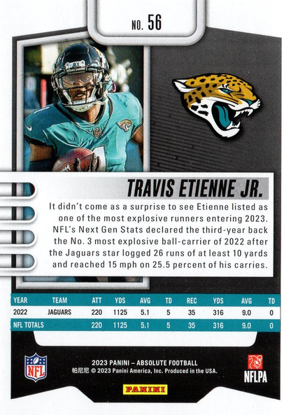2023 Panini Absolute Travis Etienne Jr. #56 Jacksonville Jaguars