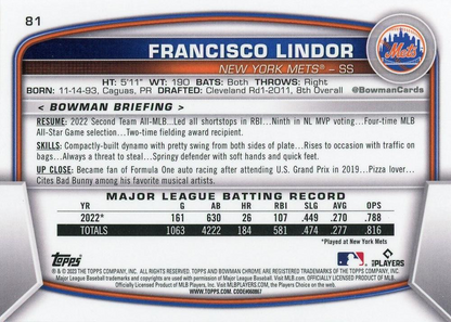 2023 Topps Bowman Chrome Mojo Refractors Francisco Lindor New York Mets #81