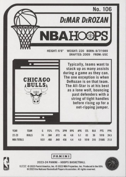 2023 Panini Hoops DeMar DeRozan #106 Chicago Bulls