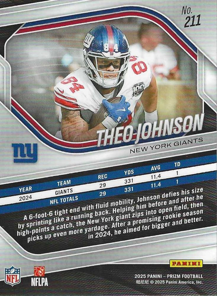 2025 Panini Prizm Theo Johnson #211 New York Giants