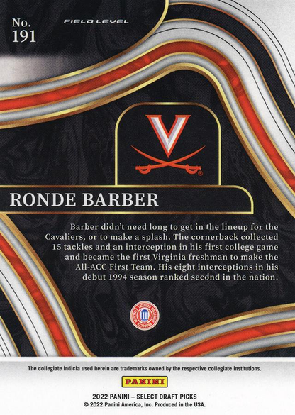 2022 Panini Select Draft Picks Blue Ronde Barber #191 Virginia Cavaliers
