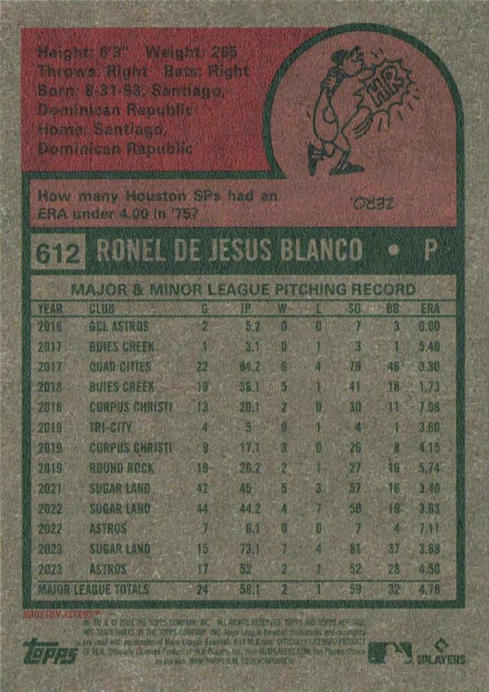 2024 Topps Heritage Ronel Blanco Houston Astros #612