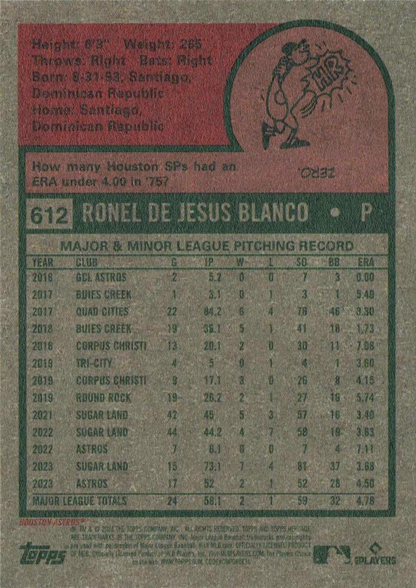 2024 Topps Heritage Ronel Blanco Houston Astros #612