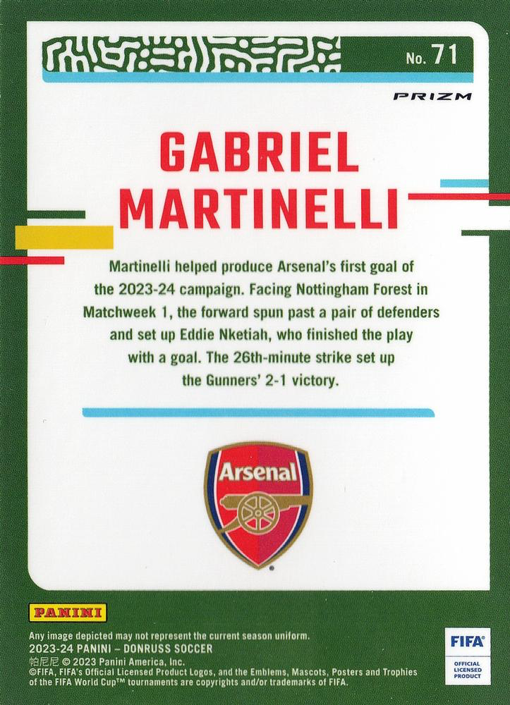 2023 Panini Donruss Optic Holo Gabriel Martinelli #71 Arsenal FC