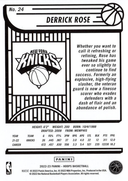 2022 Panini Hoops Derrick Rose #24 New York Knicks