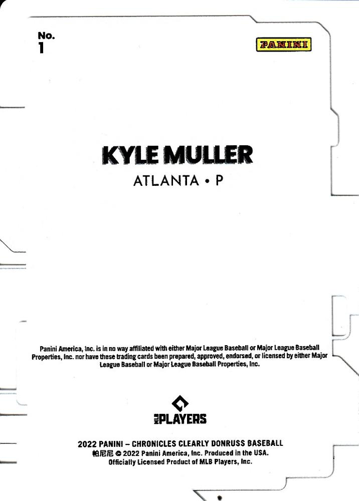 2022 Panini Chronicles Clearly Donruss Kyle Muller RC Atlanta Braves #1
