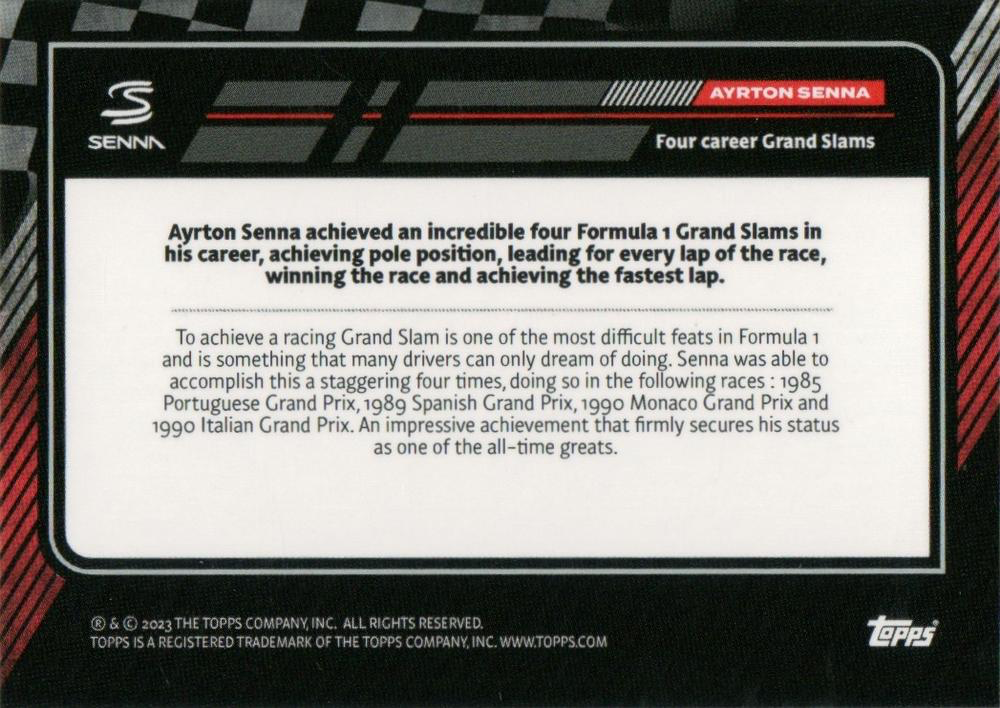2023 Topps The Story of Senna Ayrton Senna 1984-1994 Four career Grand Slams