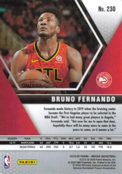 2019 Panini Mosaic Bruno Fernando RC #230 Atlanta Hawks