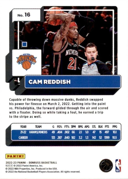 2022 Panini Donruss Cam Reddish #16 New York Knicks