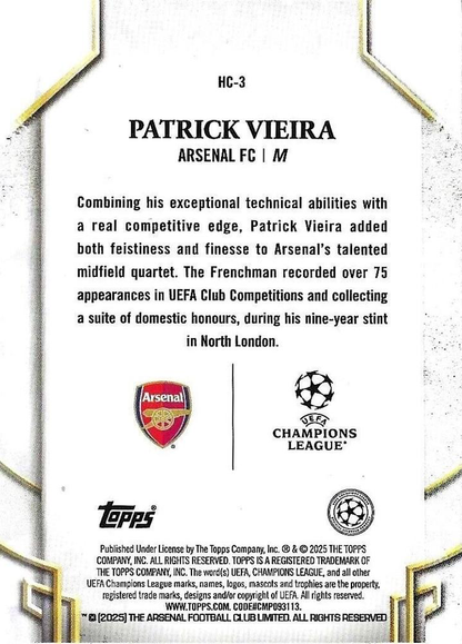 2024 Topps UCC Patrick Vieira Historic Captains HC-3 Arsenal FC