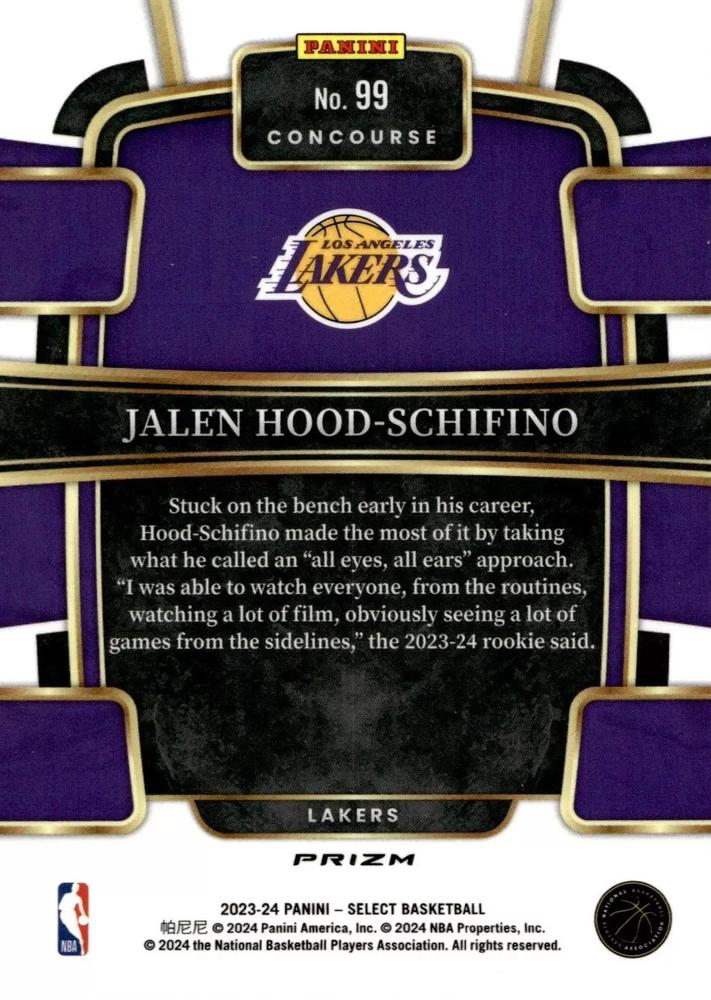 2023 Panini Select NBA Silver Jalen Hood-Schifino RC #99 Los Angeles Lakers