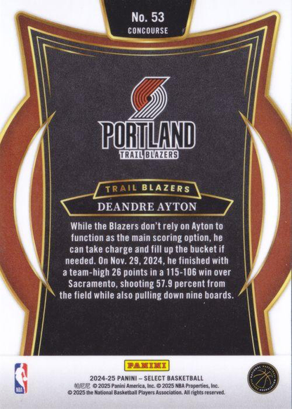 2024 Panini Select Deandre Ayton Blue #53 Portland Trail Blazers