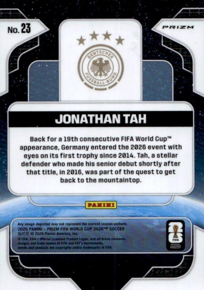 2026 Panini Prizm World Cup Global Reach Silver Jonathan Tah #23 Allemagne