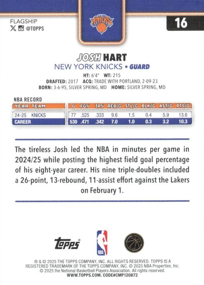 2025 Topps NBA Josh Hart #16 New York Knicks