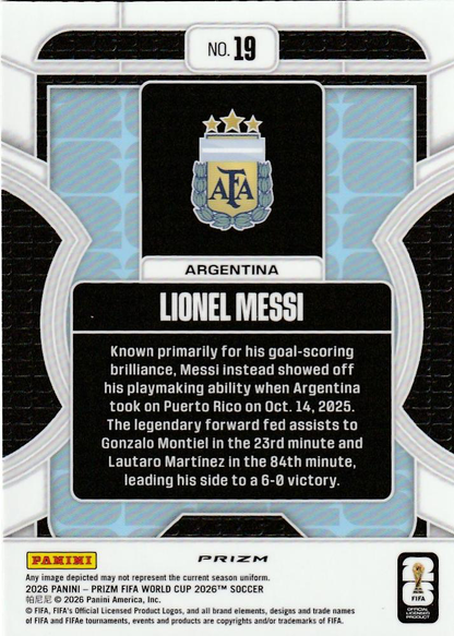 2026 Panini Prizm FIFA World Cup Phenomenon Lionel Messi #19 Argentine