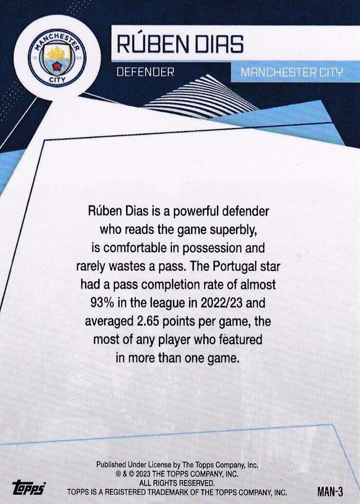 2023 Topps Manchester City Fan Set Rúben Dias #MAN-3
