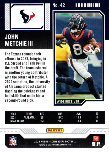 2023 Panini Contenders John Metchie III Houston Texans #42