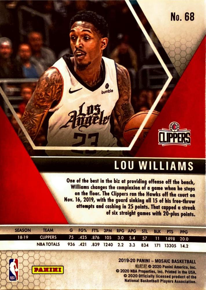 2019 Panini Mosaic Lou Williams #68 Los Angeles Clippers