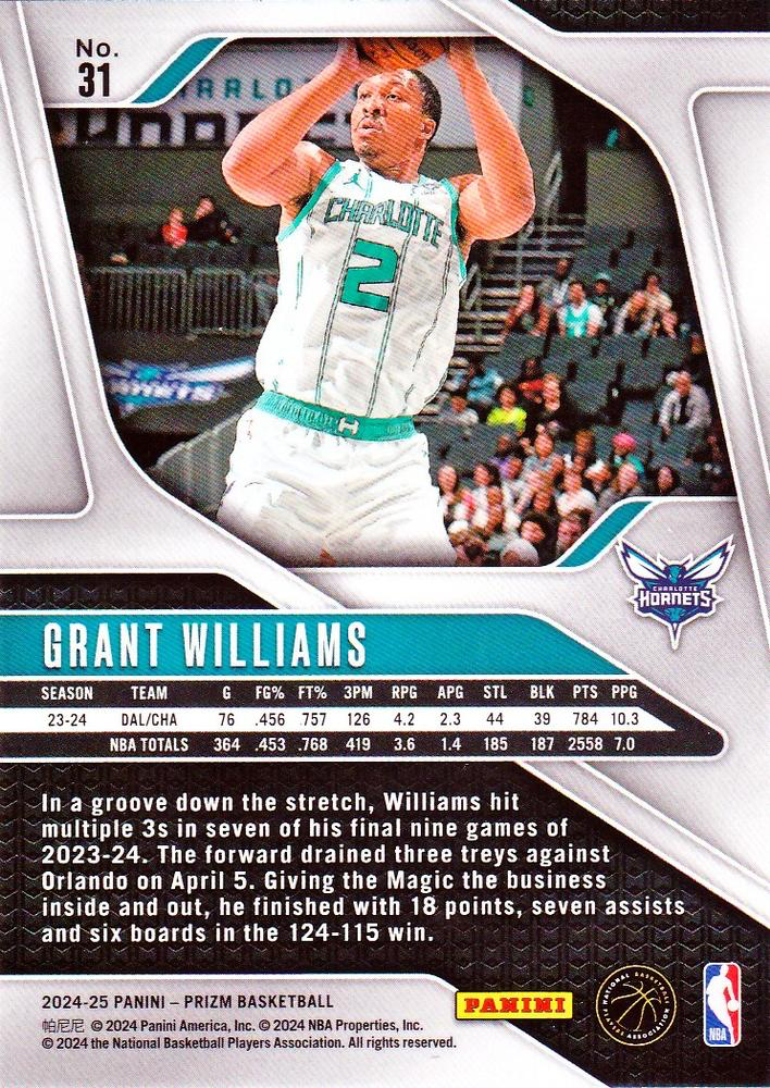 2024 Panini Prizm Grant Williams #31 Charlotte Hornets