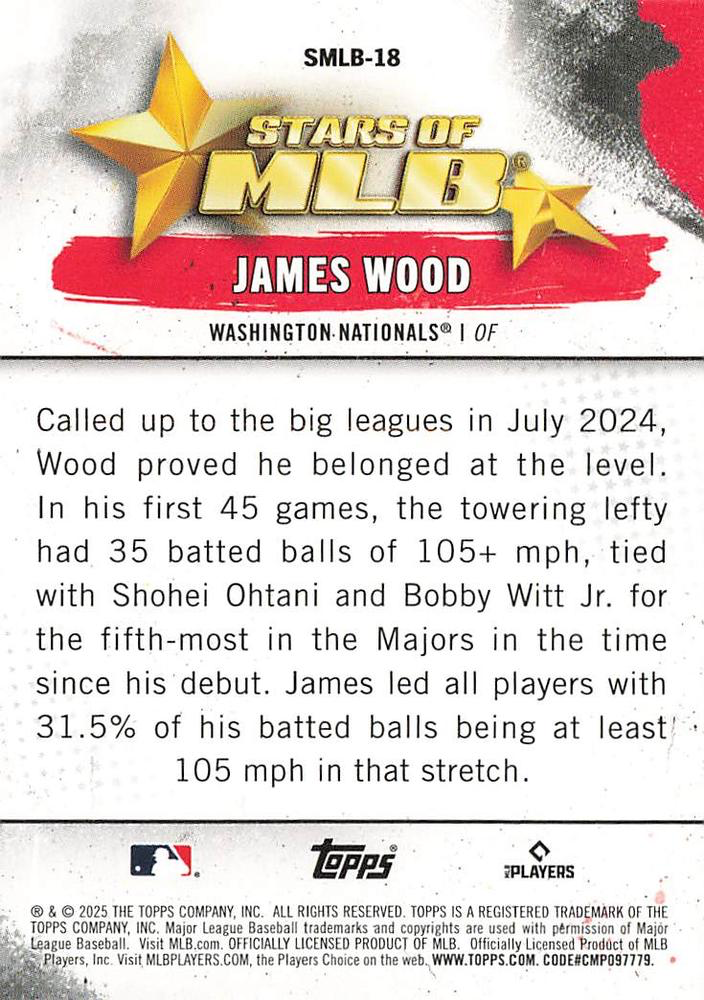 2025 Topps Series 1 Stars of MLB James Wood RC #SMLB-18 Washington Nationals
