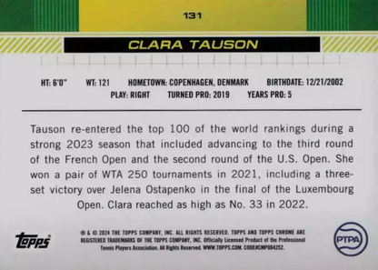 2024 Topps Chrome Tennis Clara Tauson RC #131