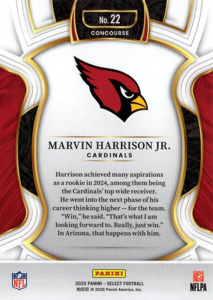 2025 Panini Select Marvin Harrison Jr. #22 Arizona Cardinals