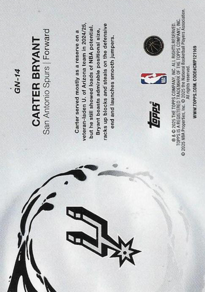 2025 Topps NBA Generation Now Carter Bryant GN-14 San Antonio Spurs
