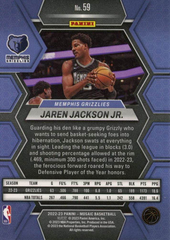 2022 Panini Mosaic Jaren Jackson Jr. #59 Memphis Grizzlies