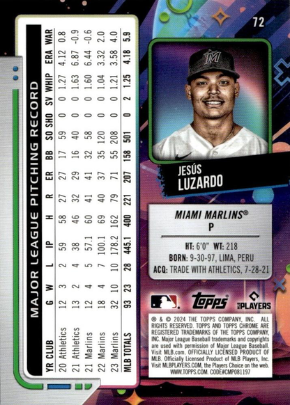2024 Topps Chrome Cosmic Jesús Luzardo #72 Miami Marlins