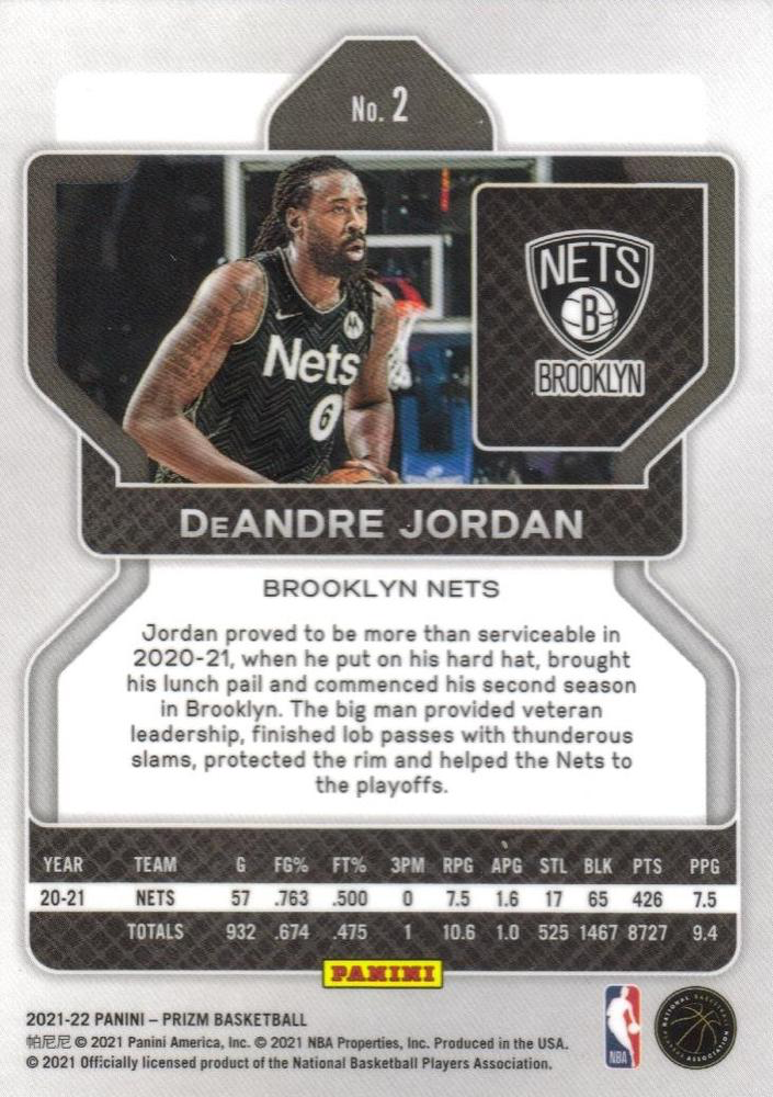 2021 Panini Prizm DeAndre Jordan #2 Brooklyn Nets