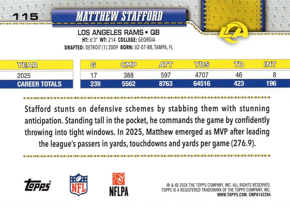 2026 Topps Flagship Matthew Stafford #115 Los Angeles Rams