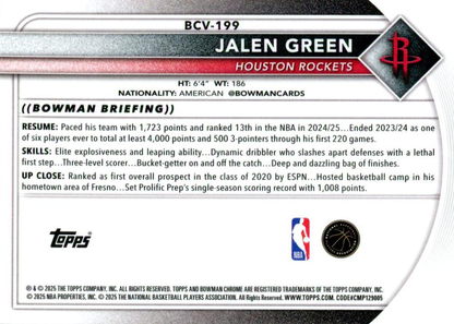2025 Topps Bowman Chrome Mojo Jalen Green #BCV-199 Houston Rockets